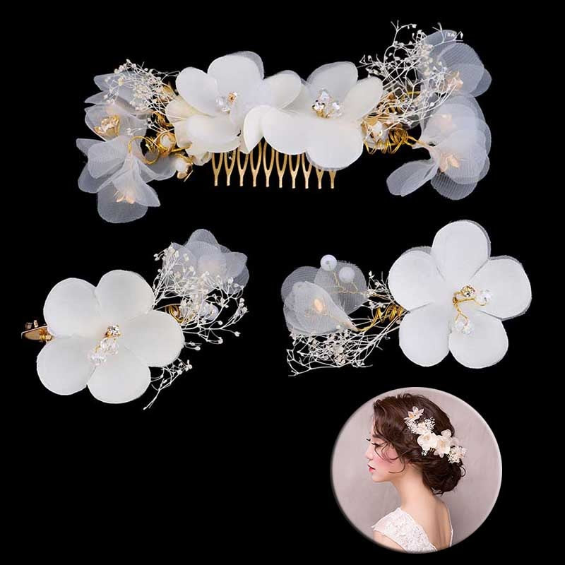 Elegant Gold Floral Hair Comb and Pin Set